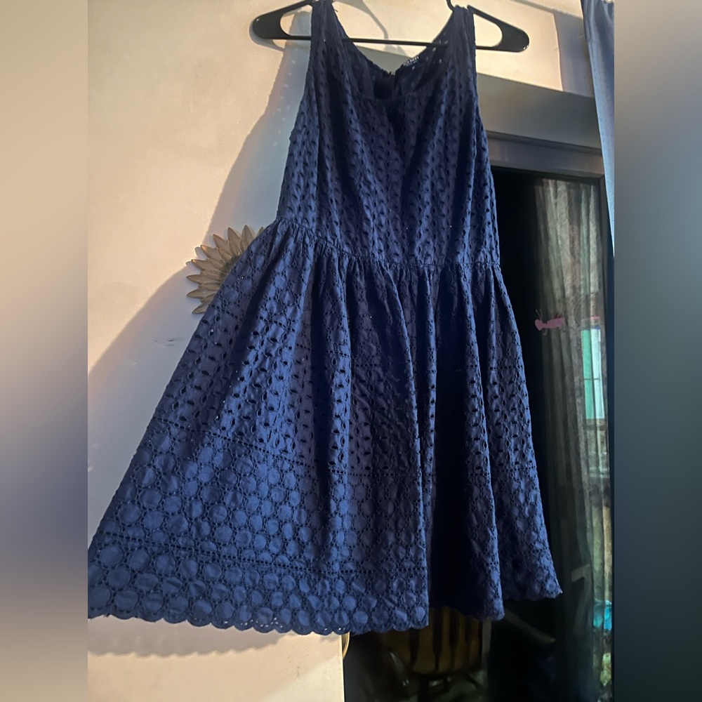 Elegant Blue Eyelet Dress